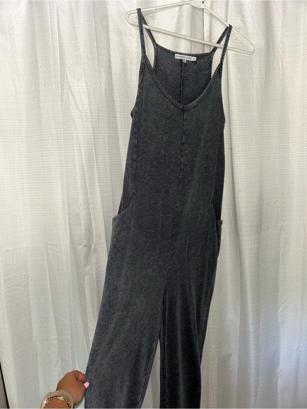 Sincerely Jules Charcoal Gray V-Neck Wide-Leg Jumpsuit